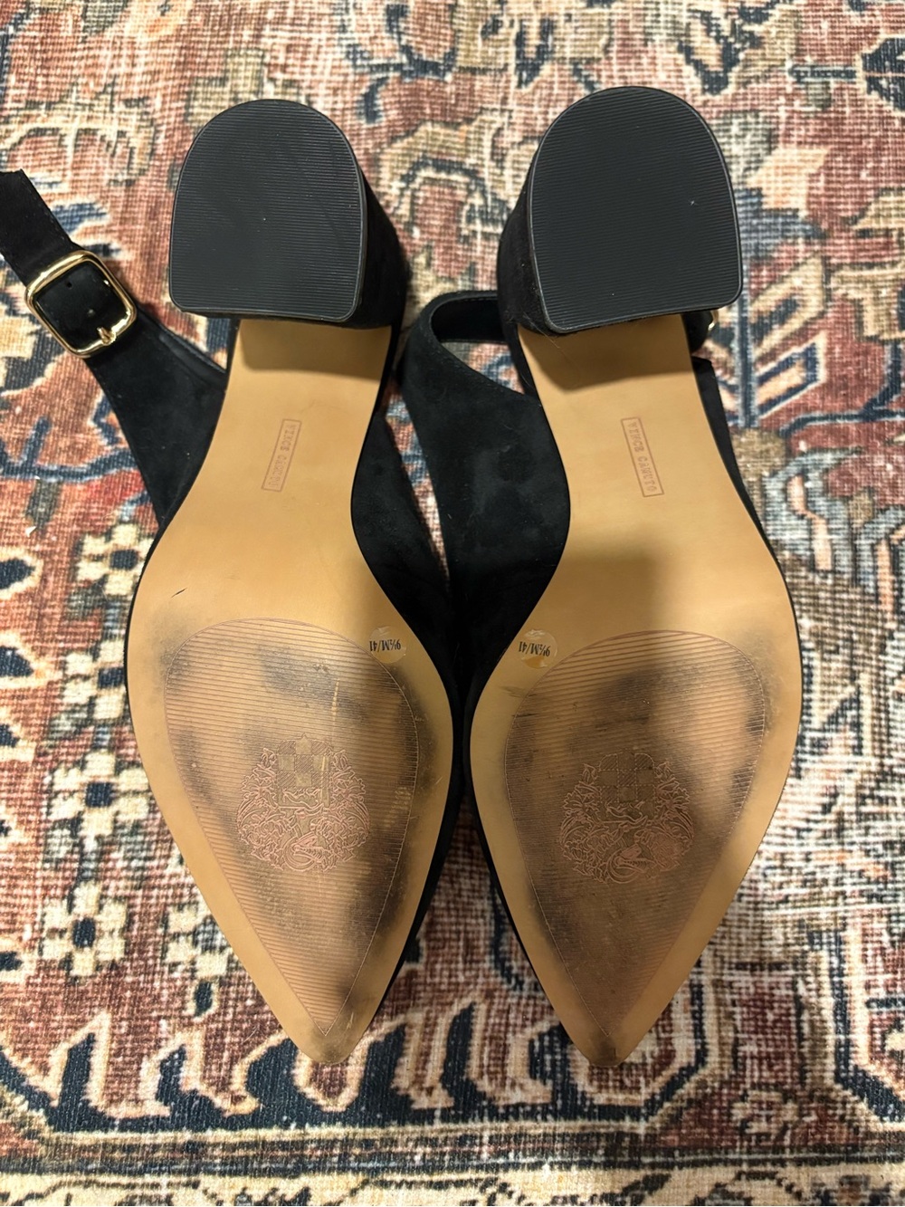 Classic Black Suede Slingback Block Heel Pumps - Picture 6 of 6